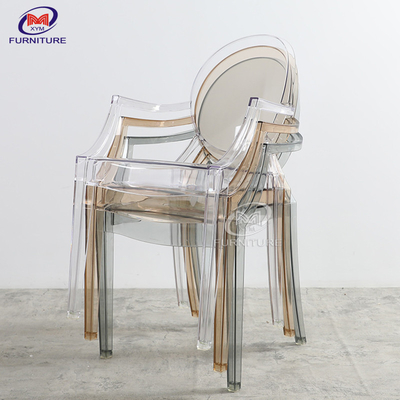 Colorful Stackable Louis Lear Plastic Ghost Chair Resin Chiavari Chair With Armrest 300kg